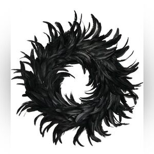 Halloween Crow Feather Wreath – 19” Black Gothic Décor